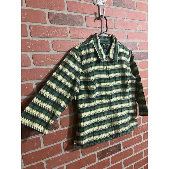 SILKLAND | Green Plaid Silk Zip Up Jacket - Picture 2 of 6